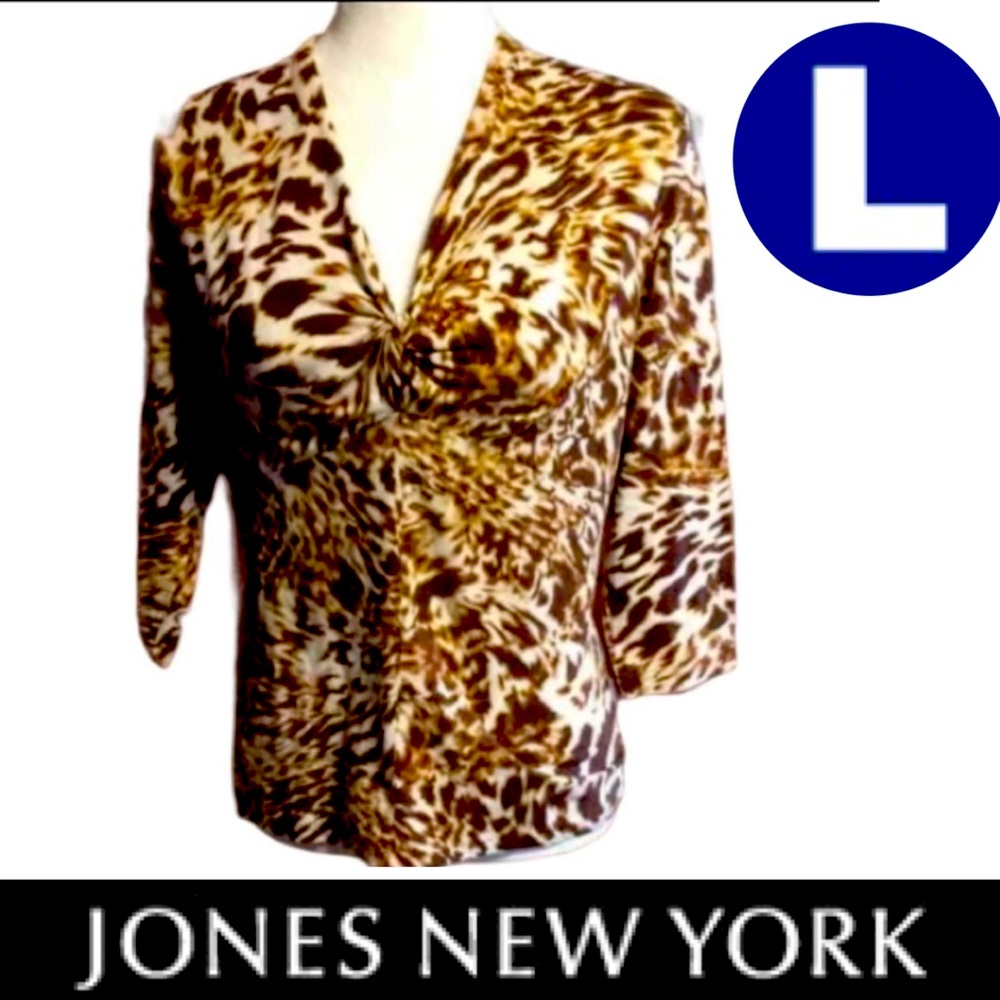 🚨 SALE L JNY Leopard Cross Over Stretch BodyCon Mock Cowl